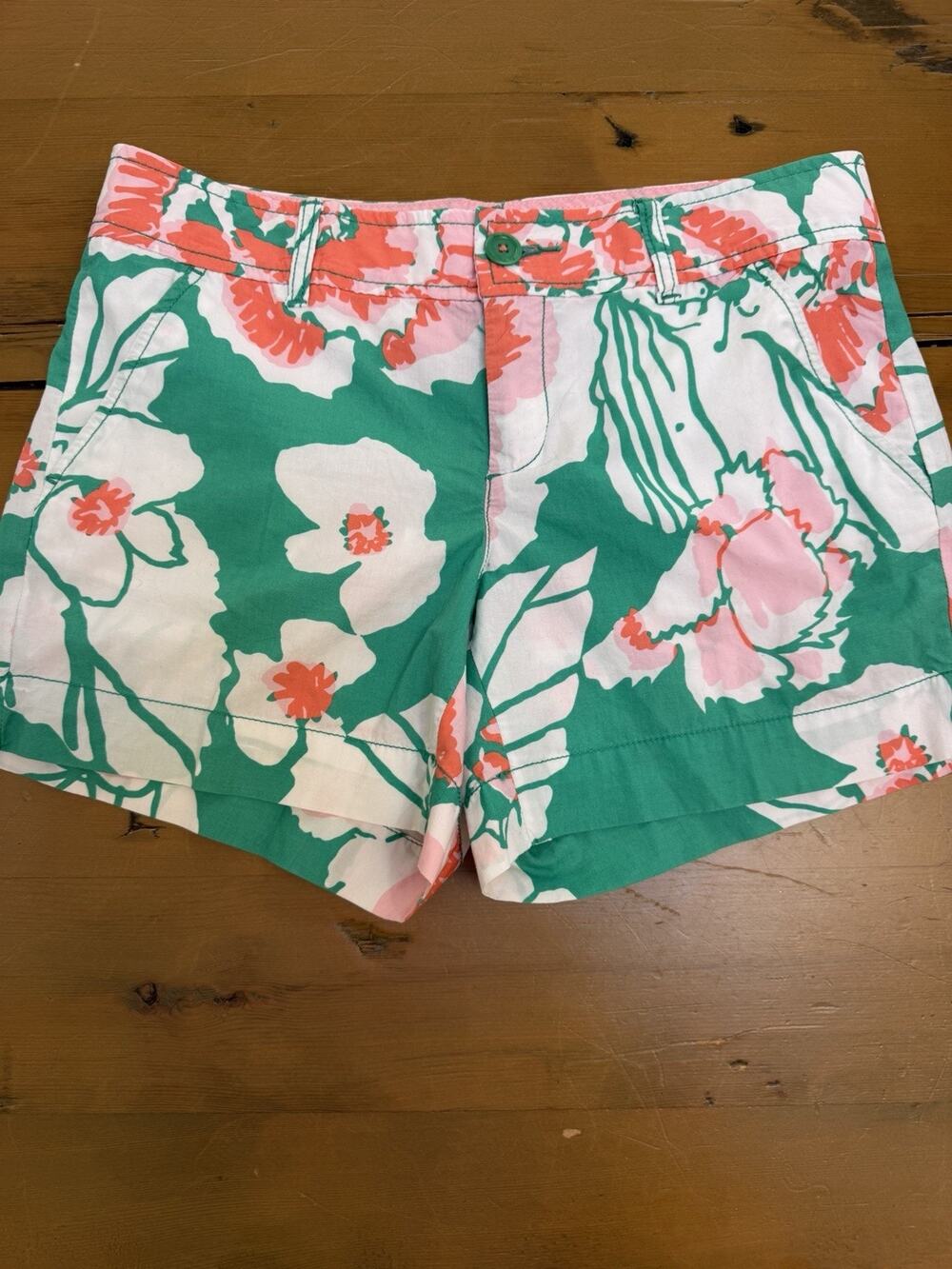 Lilly Pulitzer Shorts Womens 4 NWOT Green Pink Floral Chino Preppy Resort